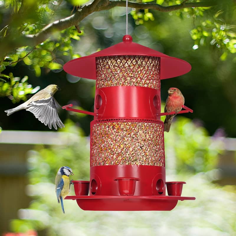 Javlergo Hanging Wild Bird Feeders for Outdoors, Squirrel Proof, Large Capacity Outside Bird Feeder - Red