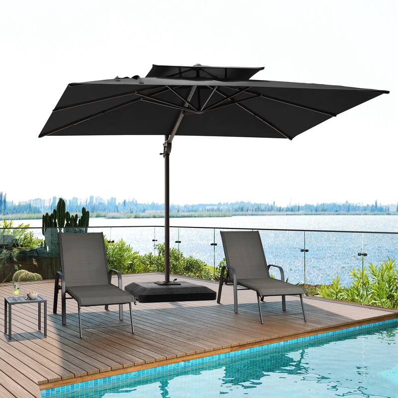 Pellebant 9X11FT Outdoor Dual Top Patio Umbrella Cantilever Offset with Base - Black