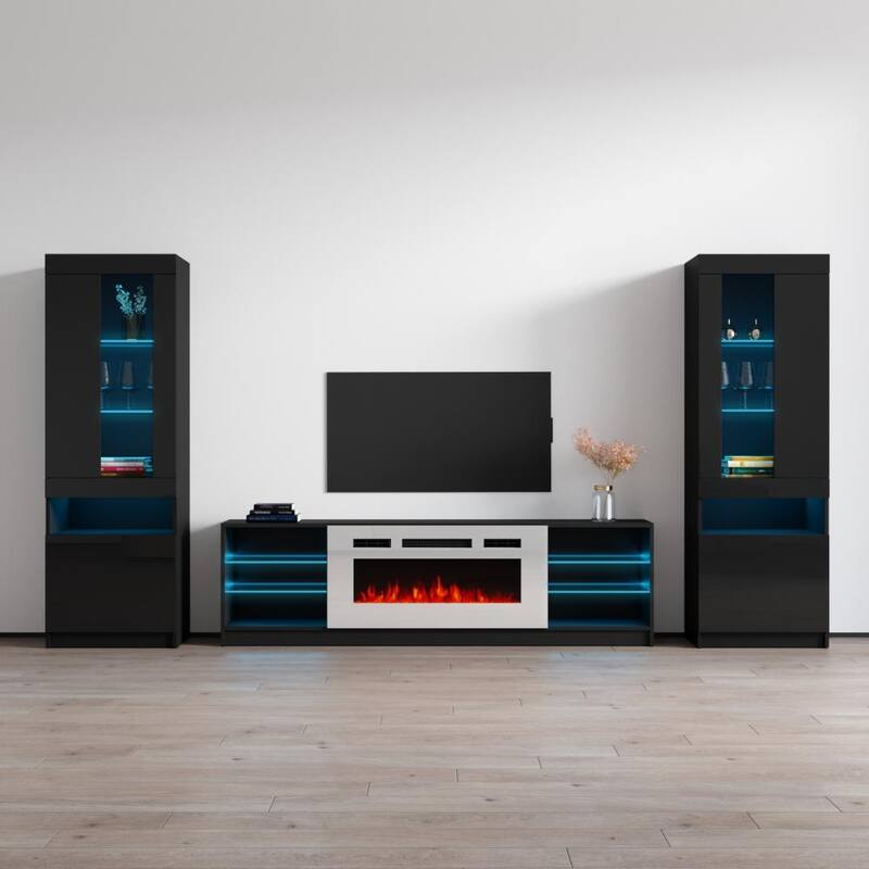 Boston WH01 Electric Fireplace Modern Wall Unit Entertainment Center - Black