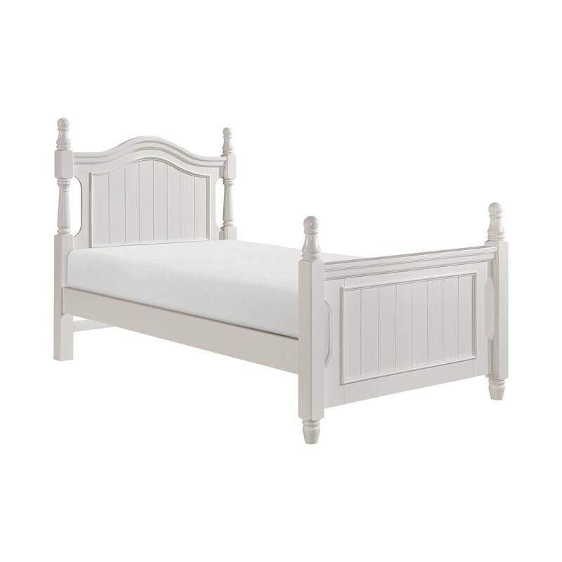 White Twin Size Wooden Poster Bed with Headboard and Footboard, Traditional Bedroom Furniture