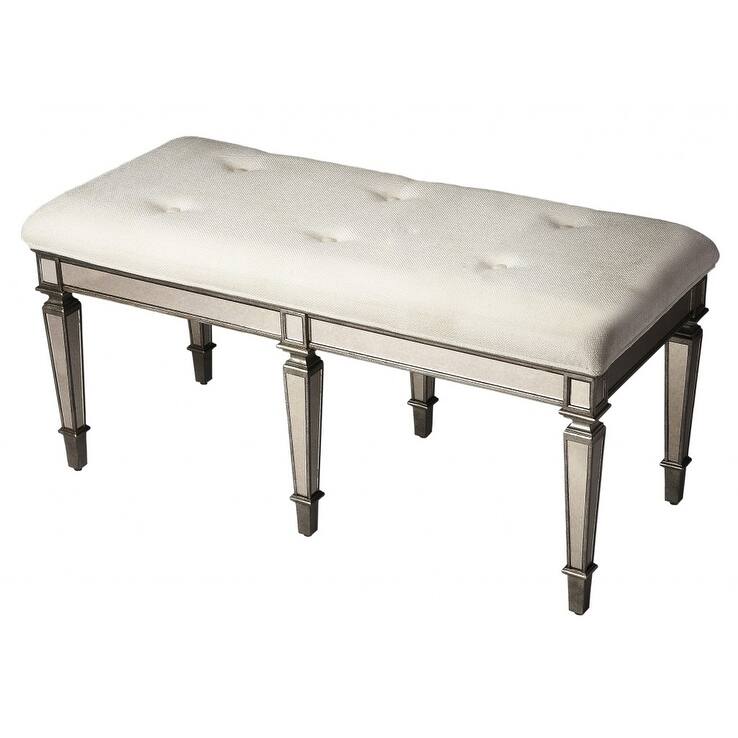 HomeRoots 42" Silver Upholstered 100% Cotton Entryway Bench - 42.25