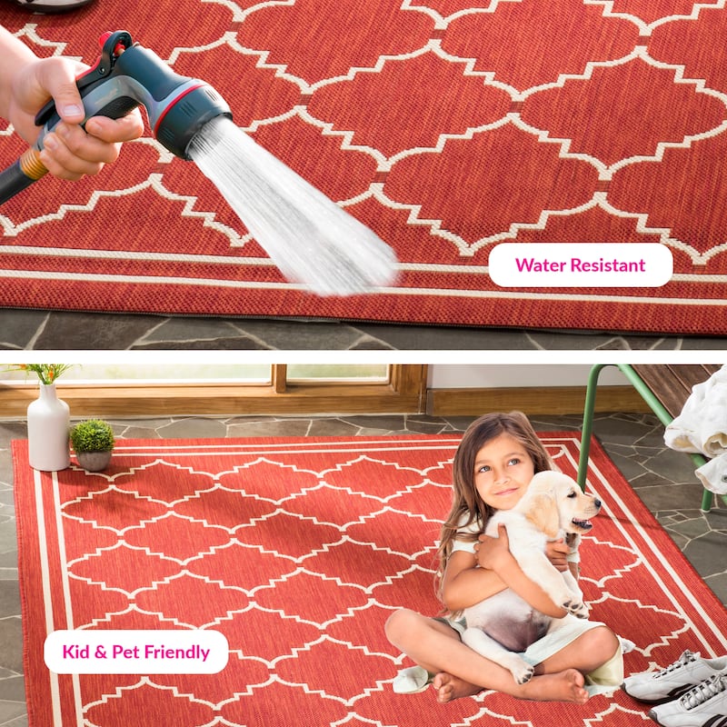 SAFAVIEH Courtyard Willy Indoor /Outdoor Waterproof Patio Backyard Rug - 5'3" x 7'7" - Red/Beige