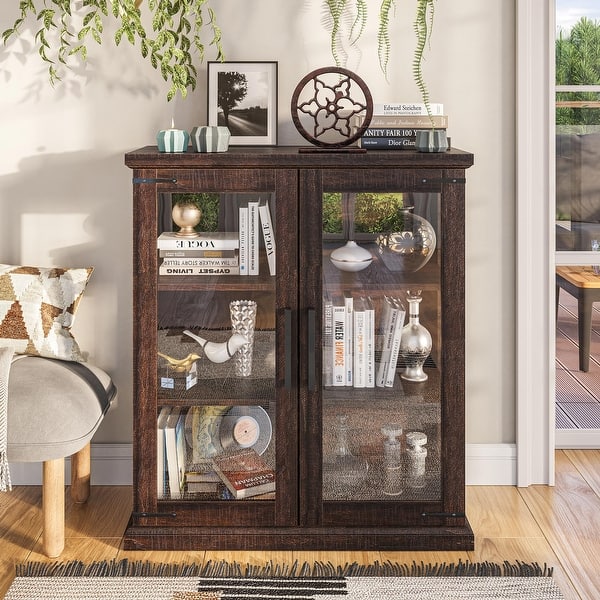 BELLEZE Ashford Storage with Shelves & Glass Doors Bed Bath