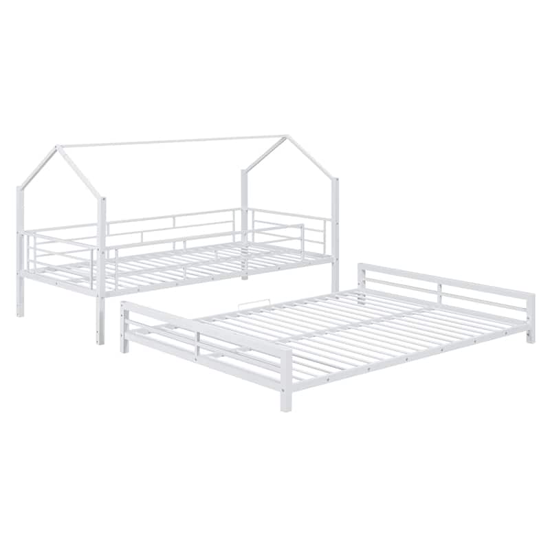 Heavy Duty Metal Bunk Bed with Ladder and Full-length Guardrail, Convertible 2 Beds, Twin over Full House Bed for Bedroom
