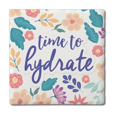 Hydrate 4 Pack Absorbent Stone Coasters with Cork Backing 4" Square Made in The USA Absorbent Wipes Clean