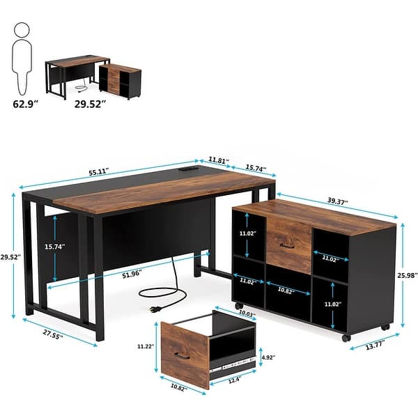 55 inch Executive Office Desk with 2 Drawer Lateral File Cabinet - Bed ...