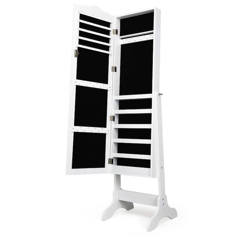Mirrored Lockable Jewelry Cabinet Armoire Organizer Storage Box - 18.5" x 14.5" x 63.5" ( L x W x T )