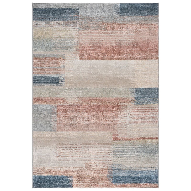 SAFAVIEH Blair Machine Washable Akkie Slip Resistant Contemporary Rug - 6'7" Square - Beige/Blue Rust