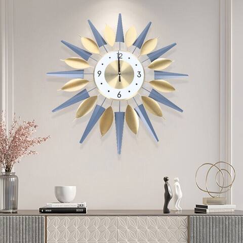 Large Creative Metal Wall Clock Silent Sunburst Design Clock