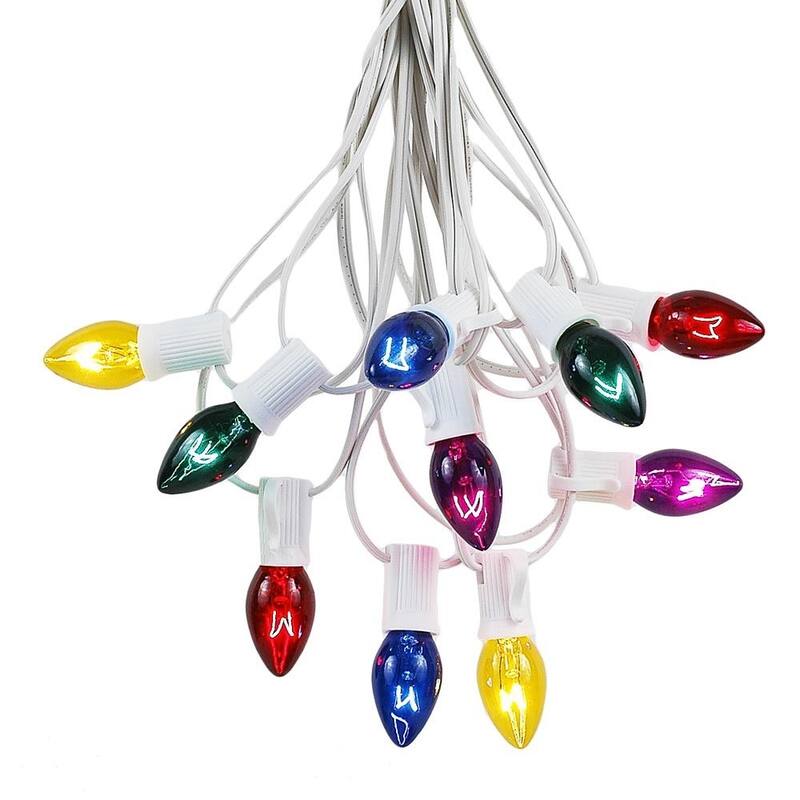 100 Foot C7 Christmas Light Set, Hanging Patio String Lights, White Wire - Multi