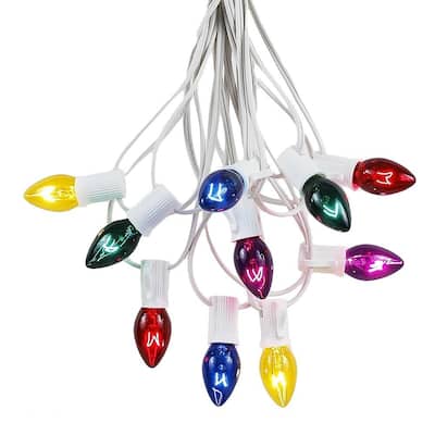 25 Foot C7 Christmas Light Set, Hanging Patio String Lights, White Wire