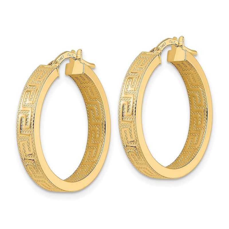 Curata 14k Yellow Gold Polished Greek Key Hoop Earrings - 24x4mm