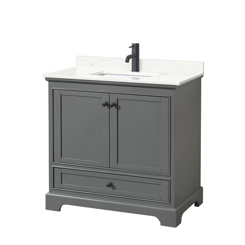 Wyndham Collection WCS202036S-QTZ-UNSMXX Deborah 36" Free Standing - Dark Gray / Giotto Quartz Top / Matte Black