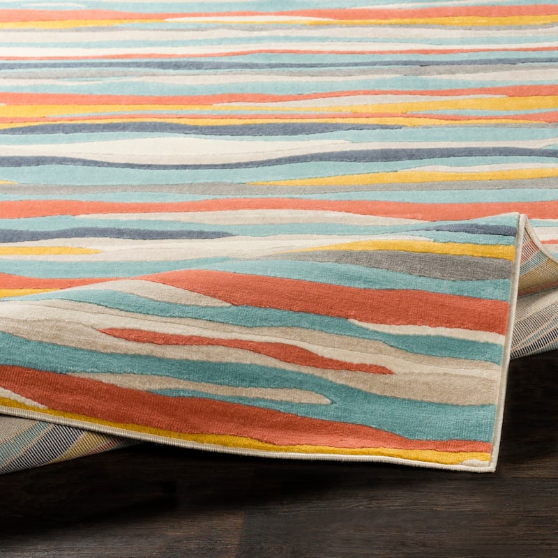 Livabliss Colton Aqua Wavy Stripes Area Rug