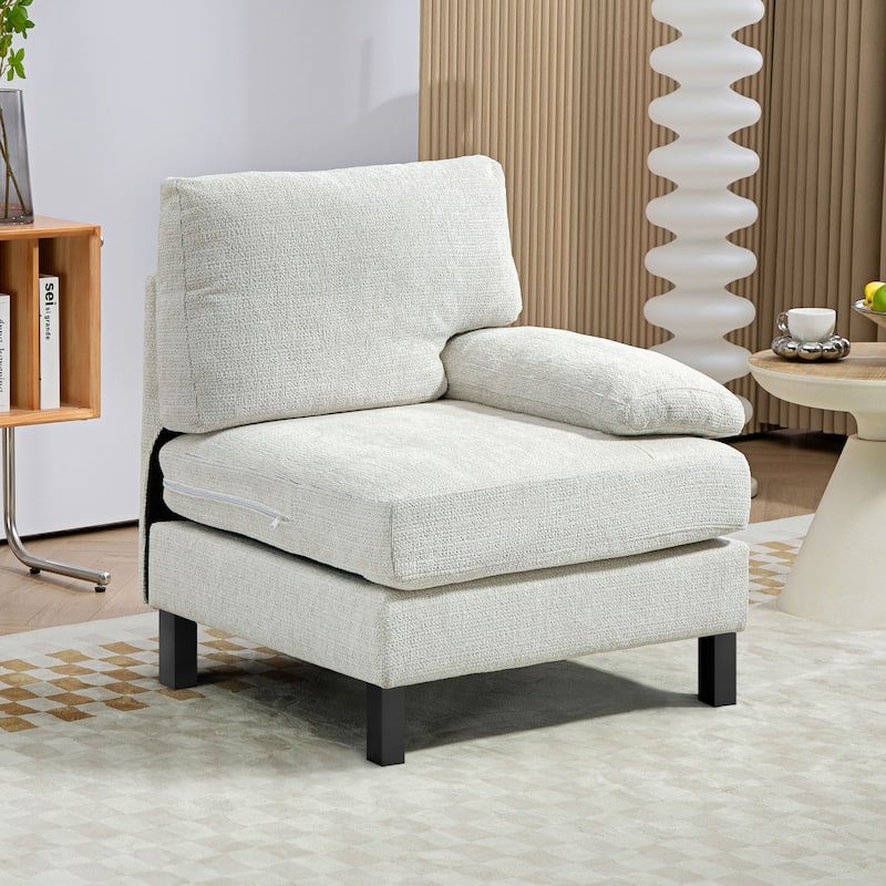 Cream White and Black Chenille Right Side Modular Sofa Section with Foam Cushion Solid Wood Frame Comfortable Couch