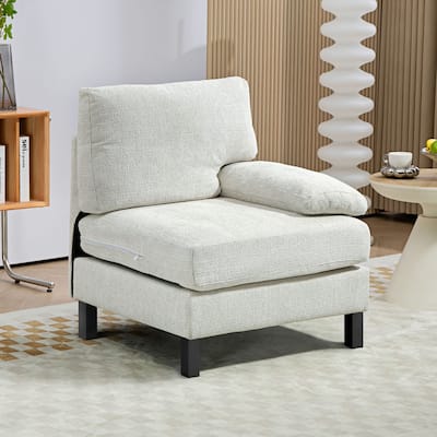 Cream White and Black Chenille Right Side Modular Sofa Section with Foam Cushion Solid Wood Frame Comfortable Couch