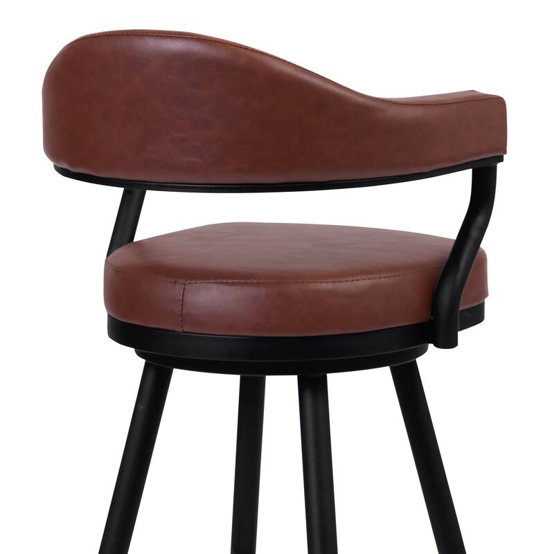 Amador Coffee Faux Leather and Black Metal Swivel Bar or Counter Stool