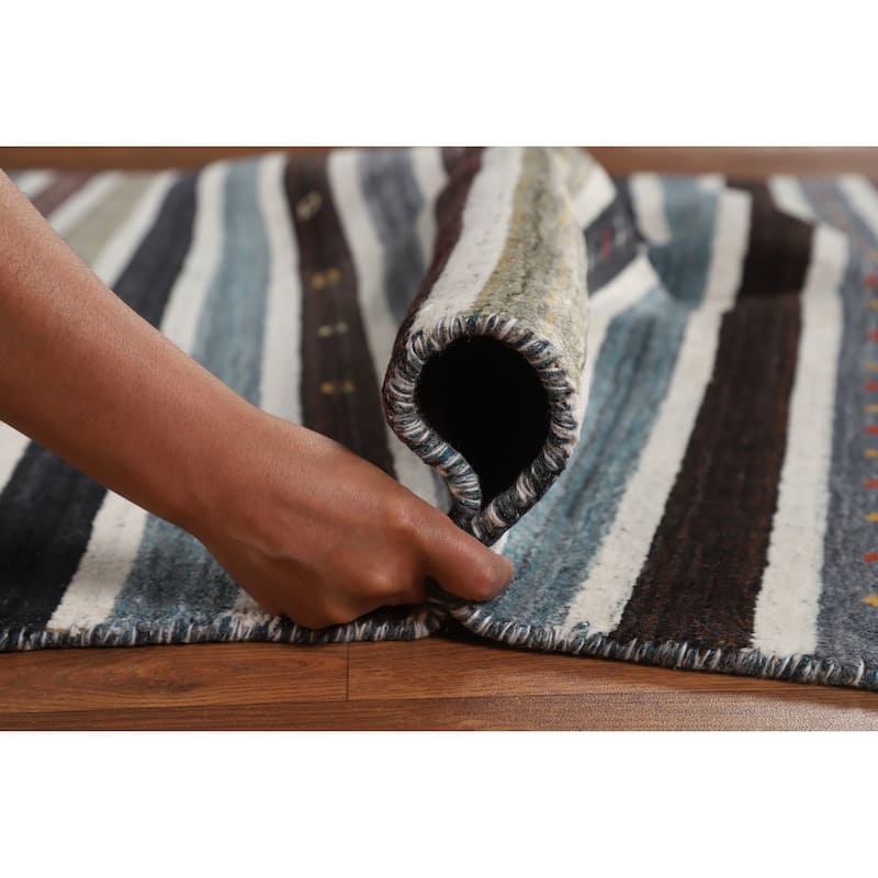 Hand Knotted Oriental 100% Wool Carpet Tribal Stripe Multi-Colored Gabbeh Area Rug - 5' 6'' X 3' 11''