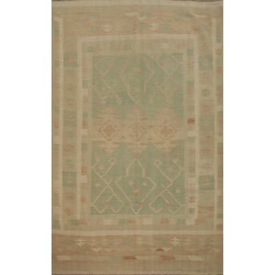 Hand Woven Oriental 100% Wool Carpet Southwestern Tribal Green Kilim Area Rug - 6' 4'' X 4' 7''