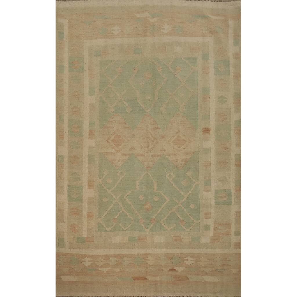 Hand Woven Oriental 100% Wool Carpet Southwestern Tribal Green Kilim Area Rug - 6' 4'' X 4' 7''