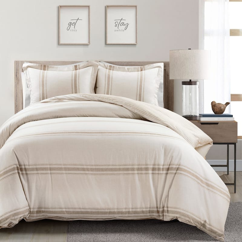 Lush Decor Farmhouse Stripe 3 Piece Duvet Cover Set - Neutral - King
