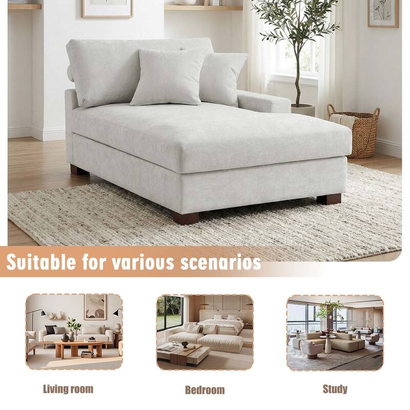 Oversized Chenille Modular Chaise Lounge With Deep Seat