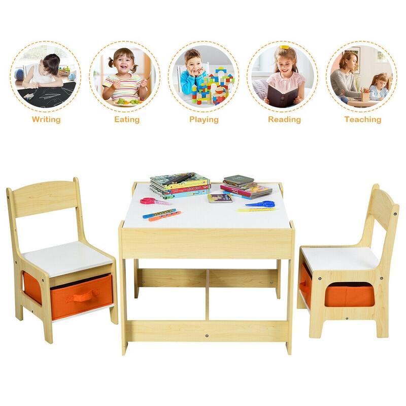 Kids Table and Chairs Set with Storage, Blackboard, and Whiteboard for Creative Drawing and Play
