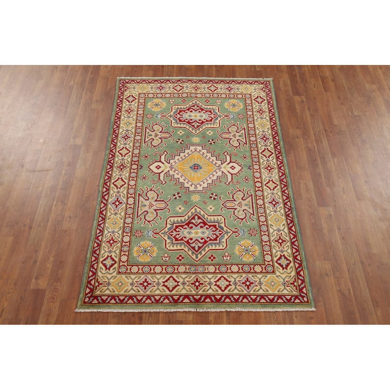 Green Kazak Oriental Accent Rug Handmade Wool Carpet - 3'11" x 6'0"