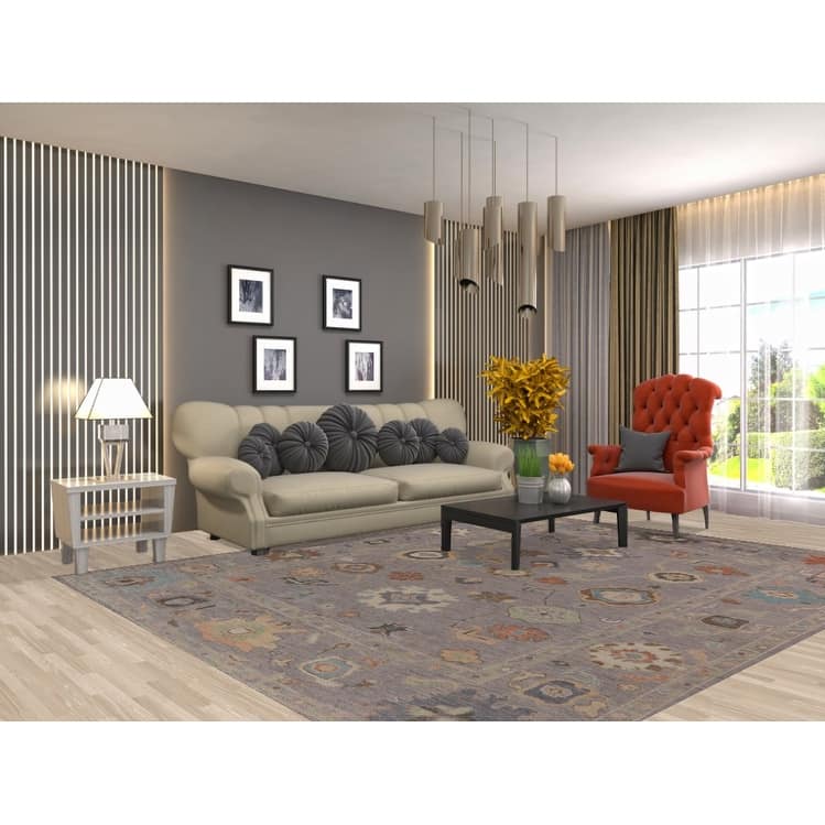 Hand Knotted Oriental 100% Wool Carpet Transitional All-Over Greys & Charcoal Oushak Area Rug - 10' 0'' X 8' 0''