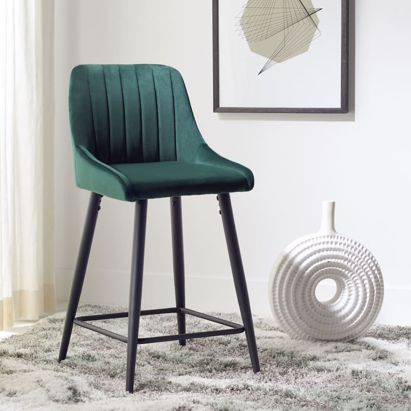SAFAVIEH Gusta 24-inch Counter Stool - 24" x 18.5" x 36" - 24Wx19Dx26H - Malachite Green/Black