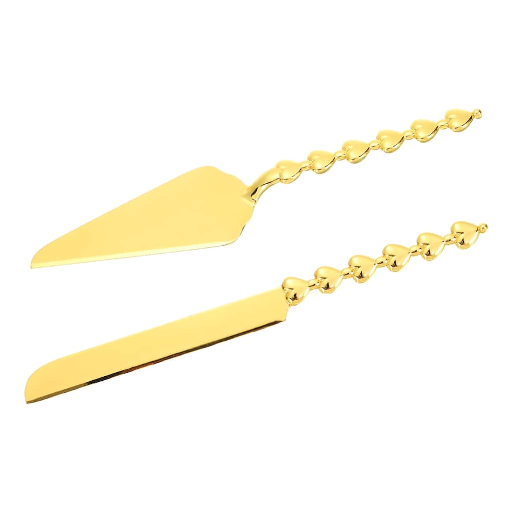 Cake Cutting Set for Wedding, Cake Knife and Server Set for Gift Heart - Gold