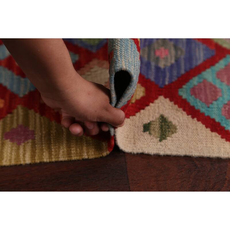 Geometric Kilim Oriental Home Decor Area Rug Wool Hand-woven - 5'2" x 6'4"