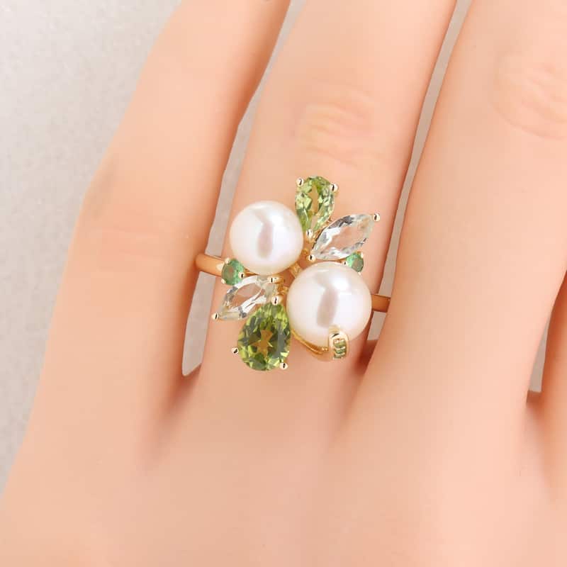 Miadora Cultured Freshwater Pearl and Gemstone Cluster Ring Sterling Silver