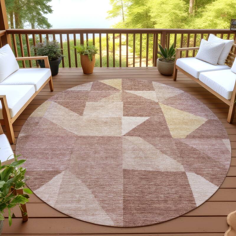 Machine Washable Indoor/ Outdoor Geo Rubi Chantille Rug - Blush - 8' x 8'