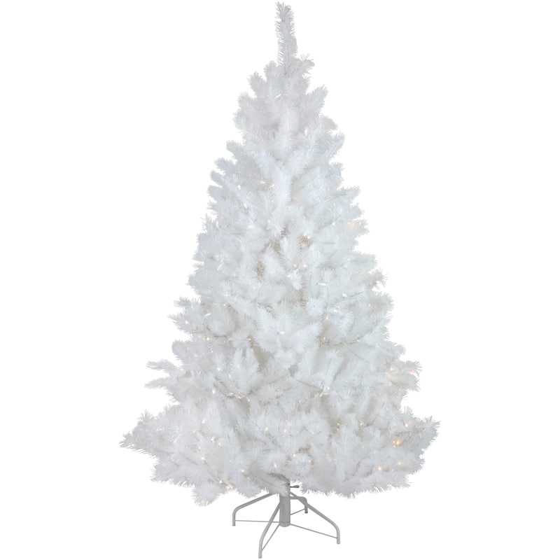 7.5' White Alaskan Pine Artificial Christmas Tree, Warm White LED - 7.5 Foot
