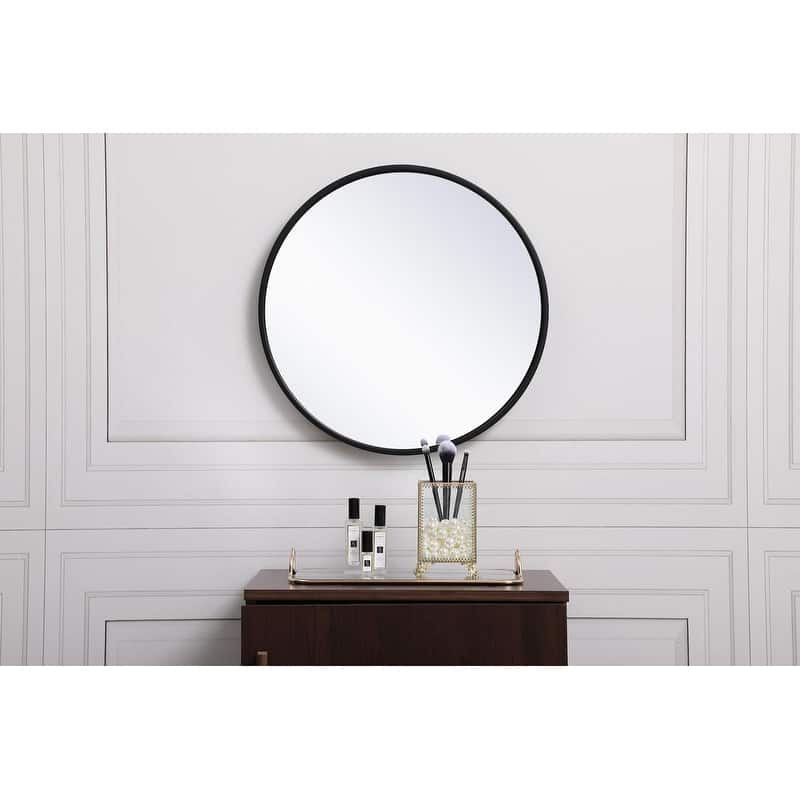 Carson Carrington Labbemala Metal Frame Round Mirror - 18" Diameter - Black