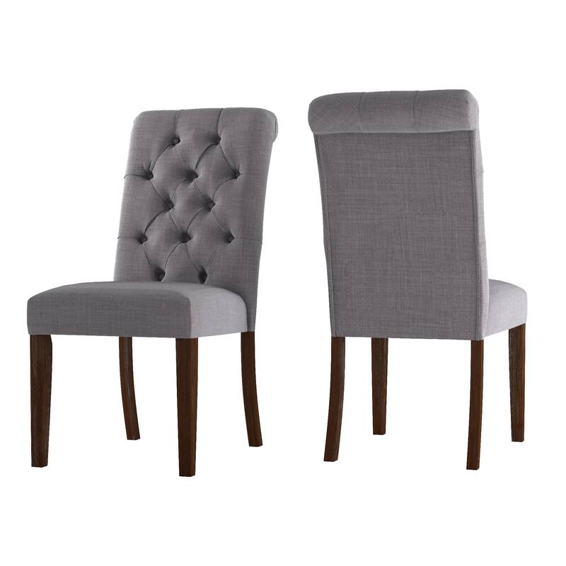 Benchwright Linen Tufted Dining Chair with Brown Finish Legs (Set of 2) by iNSPIRE Q Artisan - Grey Linen