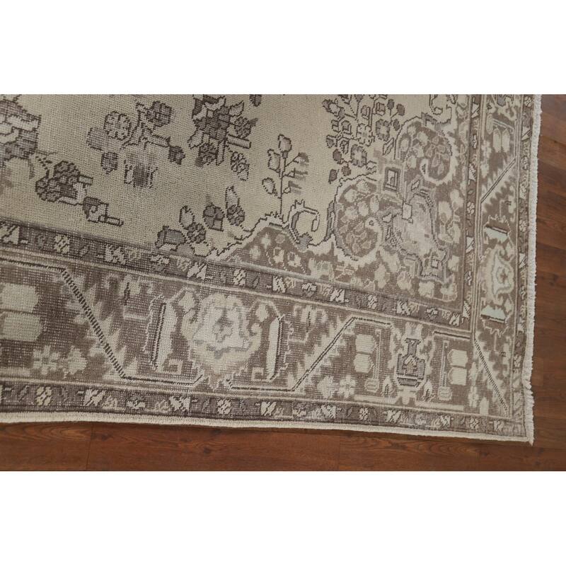 Distressed Tabriz Vintage Persian Rug Hand-Knotted Blue Wool Carpet - 6'7" x 9'6"