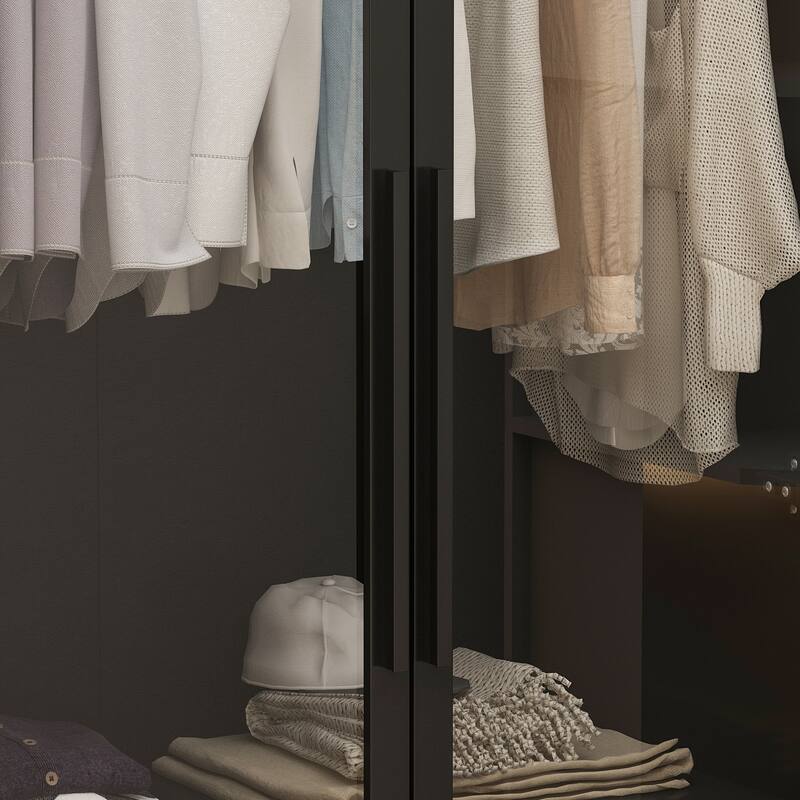 Wardrobe Armoire Wooden Closet with Tempered Glas Door With LED Light
