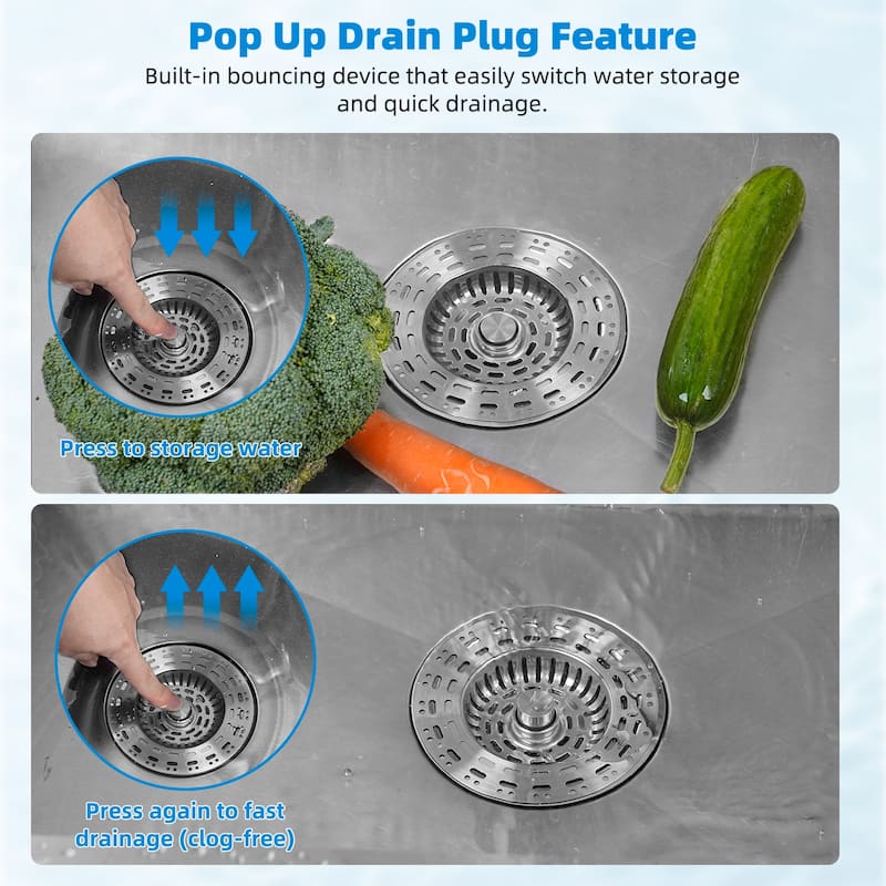 Stainless Steel 3 in 1 Kitchen Sink Drain Strainer for US 3-1/2" Drain