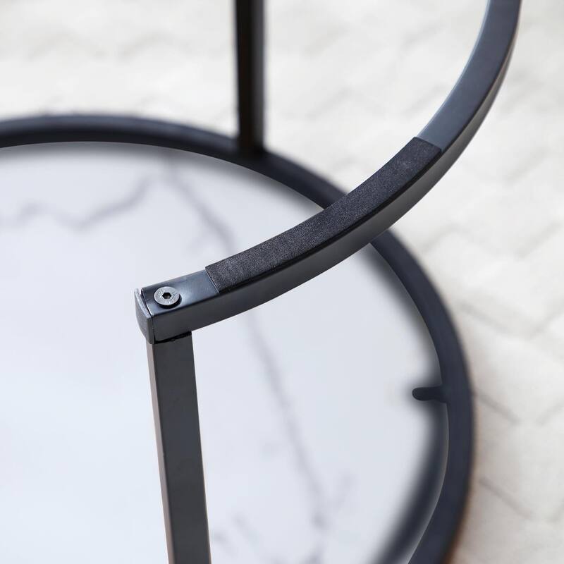 Modern Nesting Tables - Black Marble Round Set, Industrial Style