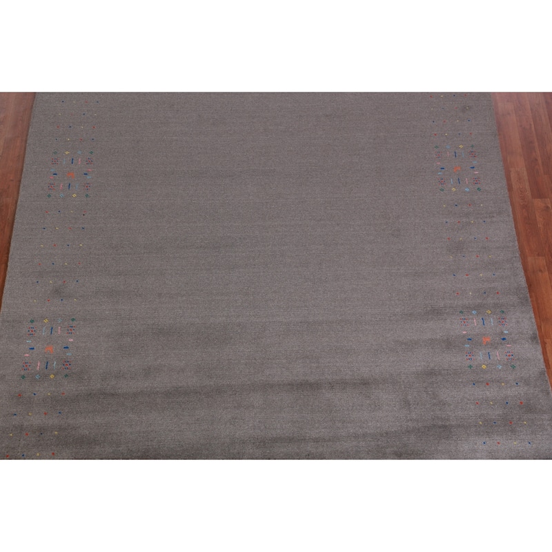 Hand Knotted Oriental 100% Wool Carpet Tribal Tribal Greys & Charcoal Gabbeh Area Rug - 9' 11'' X 8' 1''
