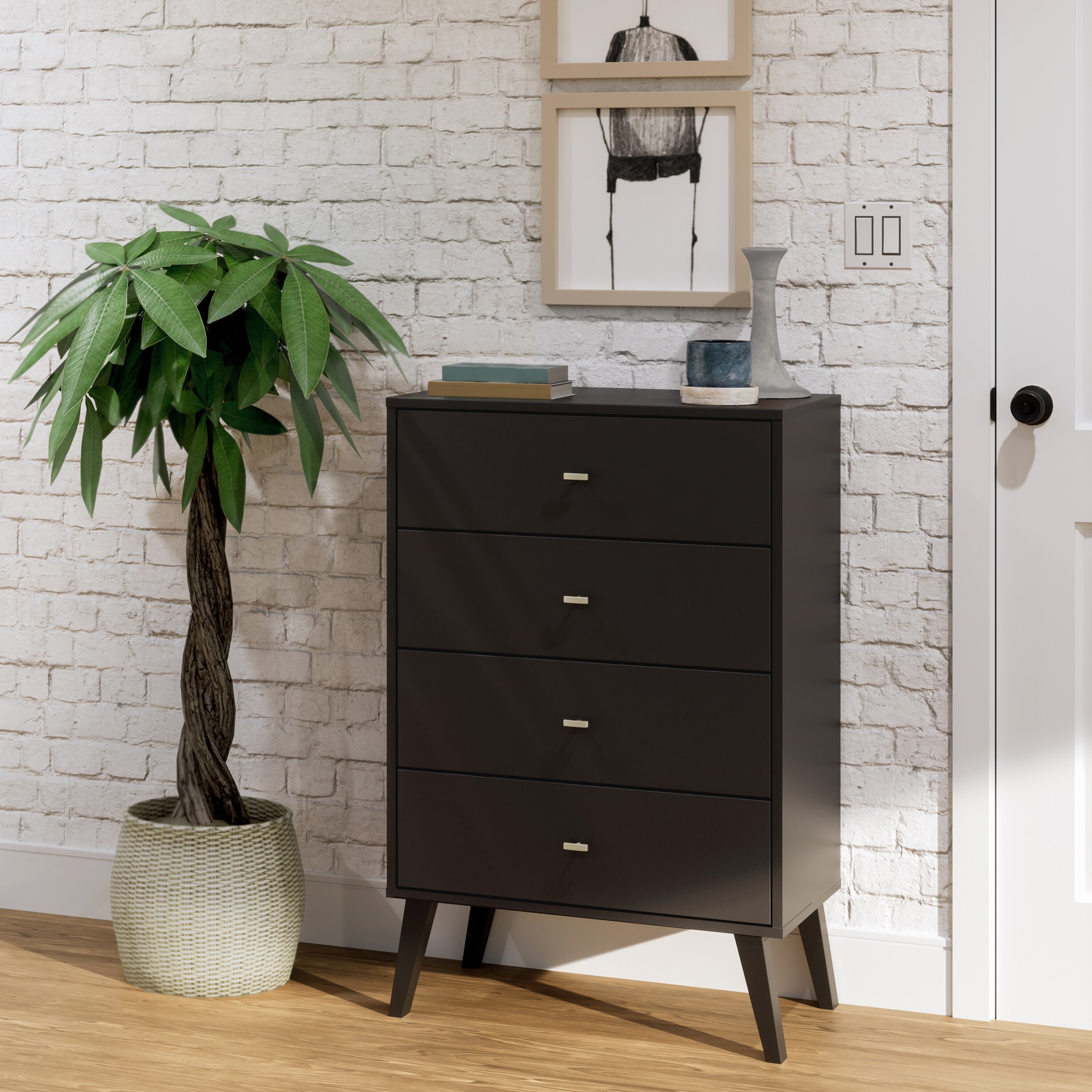 prepac milo mid century modern dresser Prepac Milo Mid-Century 6 Drawer Wooden Dresser, 16" x 52.25" x 33",  Brown/White