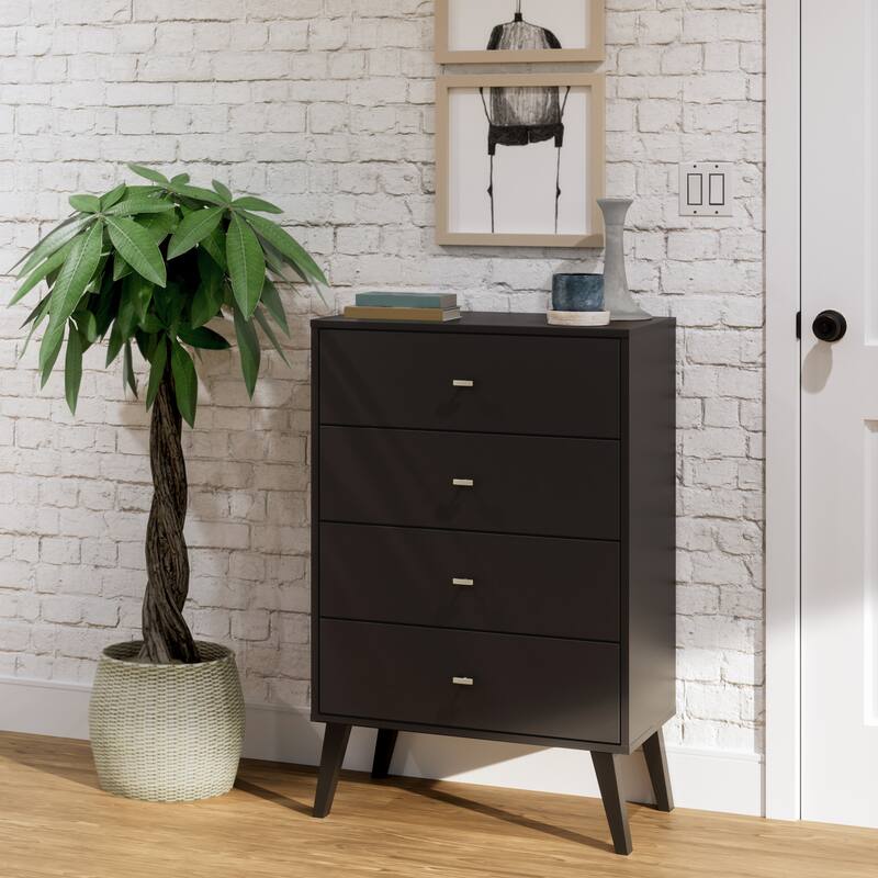 Prepac Milo Mid-Century Modern 4 Drawer Chest of Drawers, Contemporary Bedroom Furniture, Small Dresser for Bedroom