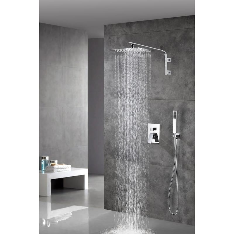 chrome wall mount 12 inch rain head two function shower faucet - 12' x 12'