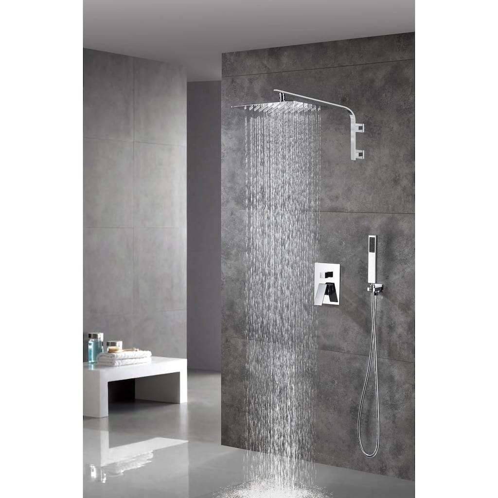 chrome wall mount 12 inch rain head two function shower faucet - 12' x 12'