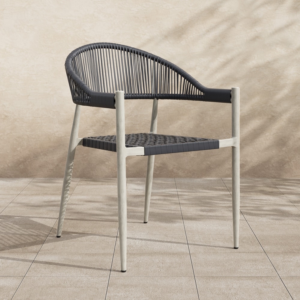 Holcomb Modern Wicker Rope Curved Patio Dining Arm Chair by Furniture of America