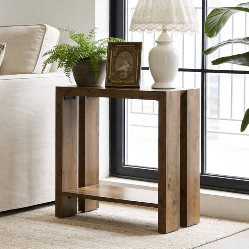23.62'' Wooden End Table, Rustic Bed Side Table, 2-Tier Nightstand - 1PC