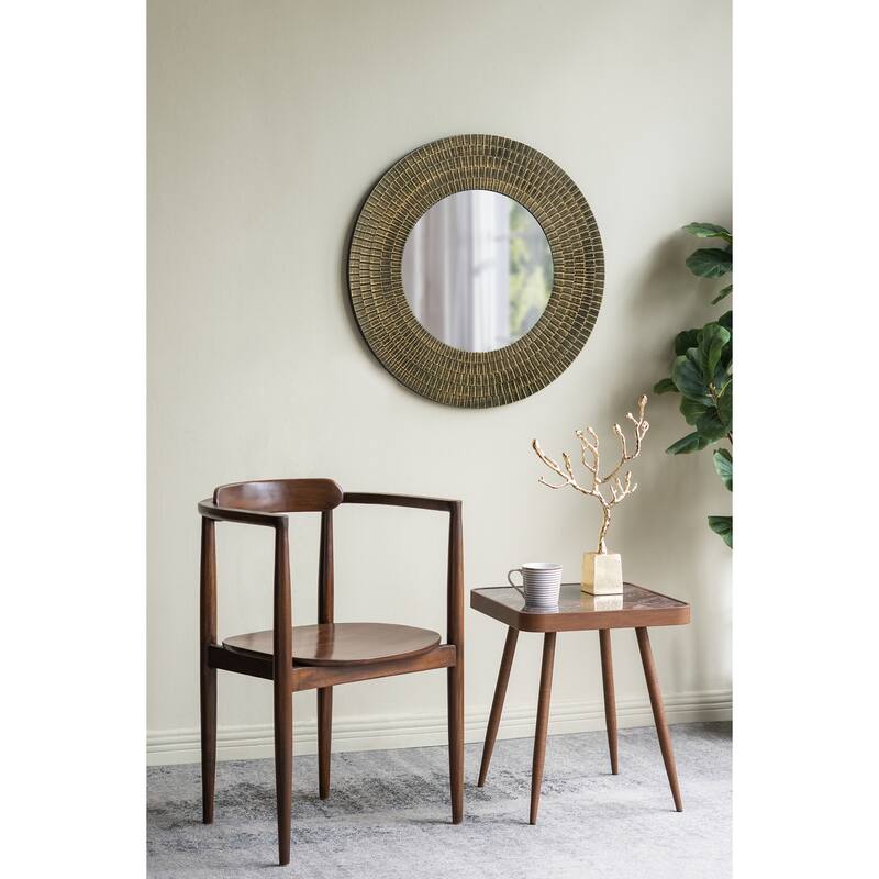 D29.5" Round Gold And Black Wooden Accent Mirror With Woven Texture - Gold+Black