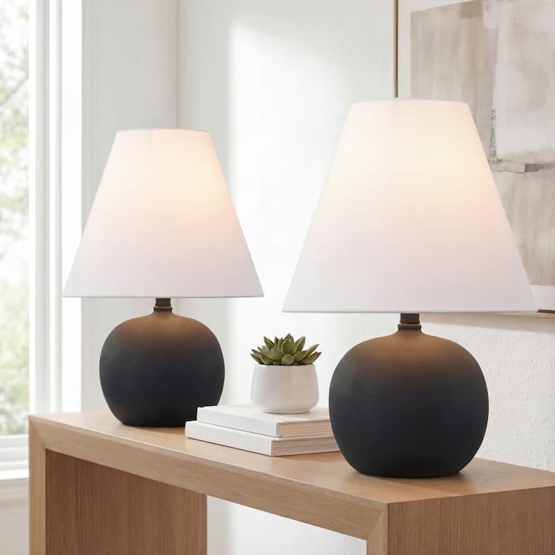 Asher 18.25" Minimalist Scandinavian Resin/Iron Gourd LED Table Lamp (Set of 2), by JONATHAN Y - Matte Black